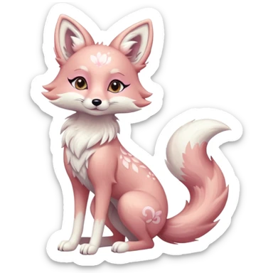 Beautiful gorgeous pretty shiny attractive feminine Anthropomorphic digitigrade Pastel beige and pastel Sakura-pink fox furry-Falvie-Fionbri-fursona with floral swirly markings and white spot markings, 2 legs, modern, sophisticated  sticker