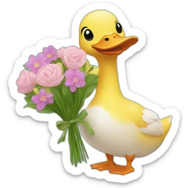 Duck holding flower bouquet sticker
