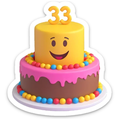 Add the number 365 on the cake in a festive, clear style, maintaining the 3D emoji look and transparent background. sticker