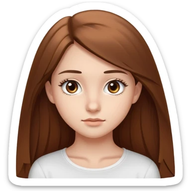 make a teenage 17 year old woman emoji with straight long brown hair and brown eyes with pretty eyelashes wearing a white top  sticker