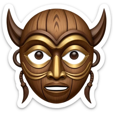 Wooden Mask, Brown carved wood face with hollow eyes. sticker