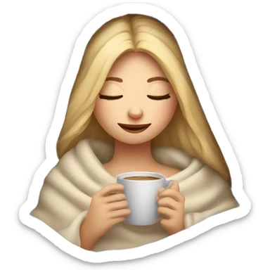 Blonde girl inside a blanket sipping coffee eyes closed sticker