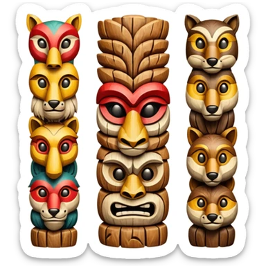 Totem – Wooden carved pole with animal faces. sticker