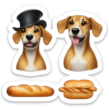 french dog with a big salvador dali moustache, beret and a  baguette sticker