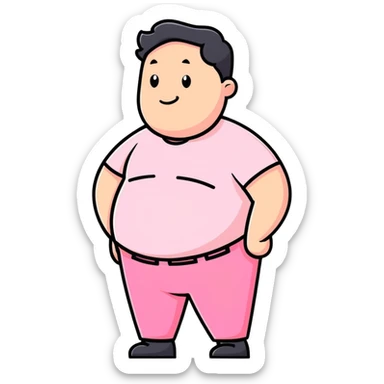 A fat man wearing pink stuff sticker