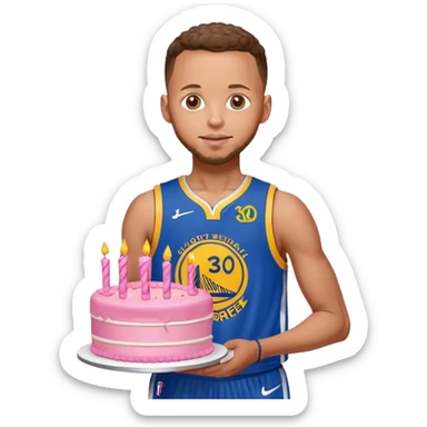 Stephen curry wearing his jersey, holding a pink pretty birthday cake sticker