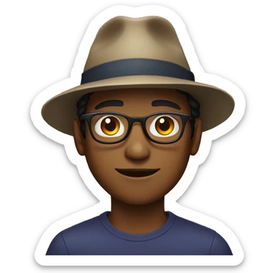 A dark young man wearing glasses and a hat sticker