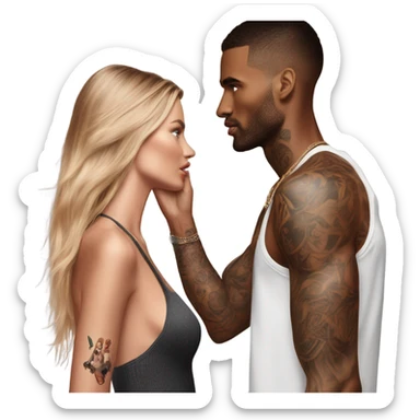 Photo of Victoria secret model having a serious conversation with a tattooed male model  sticker