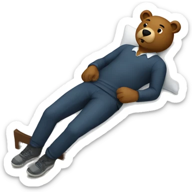A man lying flat on the ground with a bear sitting on top of him sticker