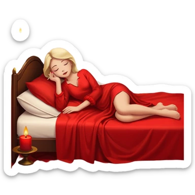 Low bed, red sheets, candles everywhere, woman reclining in shadowed control sticker