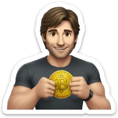 Puedes generar un emoji de javier milei con una moneda de bitcoin en su mano y una bandera de argentina en la otra mano sticker