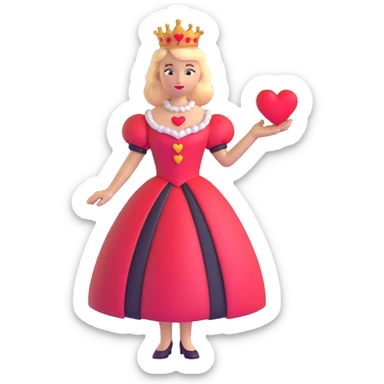 Queen of Hearts from Alice in Wonderland, wearing a red heart-shaped dress sticker