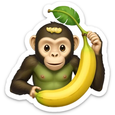 banana with a green chimpanzee head coming out of it. sticker