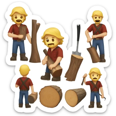 white man lumberjack with beard blond hair chopping firewood sticker