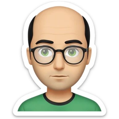 Guy going bald looks like he’s from Iran with glasses green shirt and black mid length hair  sticker