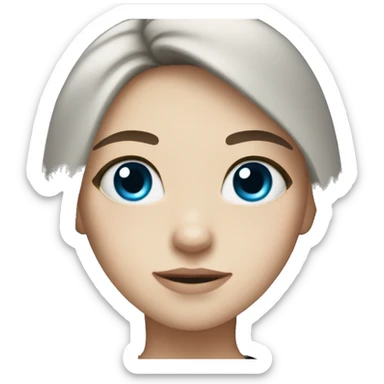 girl with long hair, blue eyes, white skin, wearing a black shirt, chuby sticker