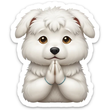 White dog with praying hands sticker