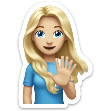 blonde long hair blue eyes girl waving her hand sticker