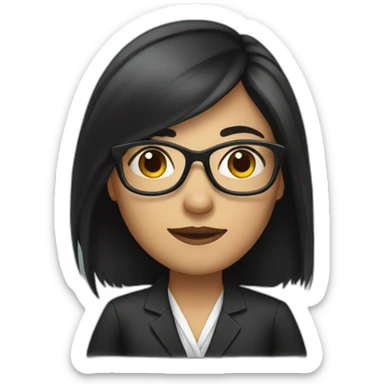 female lawyer with black long hair and glasses sticker