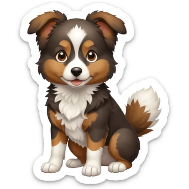 собака породи ауссі триколор з передніми білими  без білої полоски на голові лапками грається sticker