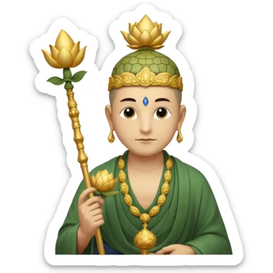 man with turtle head, scepter, buddhism, lotus sticker