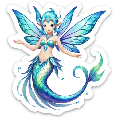Elemental water-fairy-type magical colorful exotic animesque Pokémon-Fakémon-animal-creature sticker