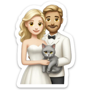 white couple marriage and holding gray cat sticker