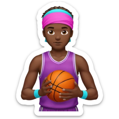 Basketball guy with neon headband, hold ball sticker