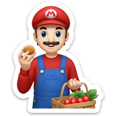 Super Mario che fa la spesa e si mangia un fungo sticker