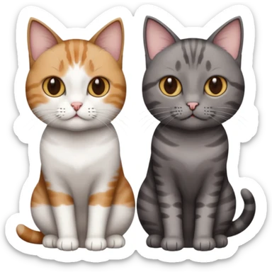 3 different coloured short haired cats including; a dark brown tabby and white cat, and a dark grey and white  sticker
