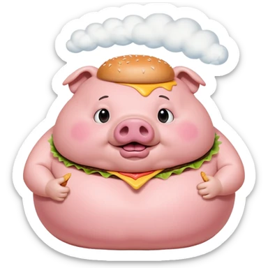 fat obese pig eating burger with fart cloud surrounding around it sticker