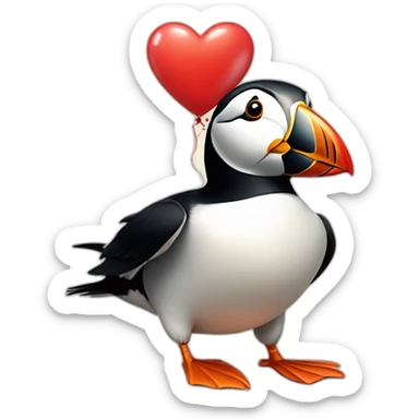 A puffin holding a love heart balloon sticker