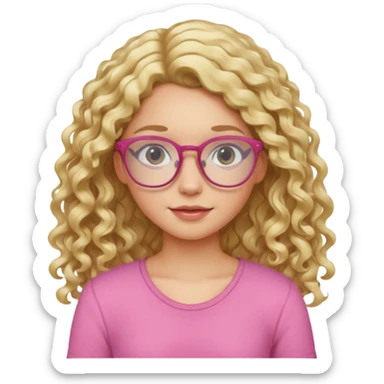 blond girl with glasses long curly hair pink top sticker