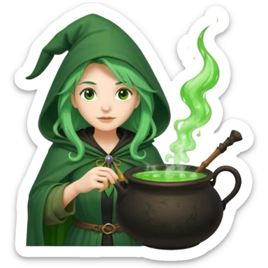 green witch cooking potion sticker