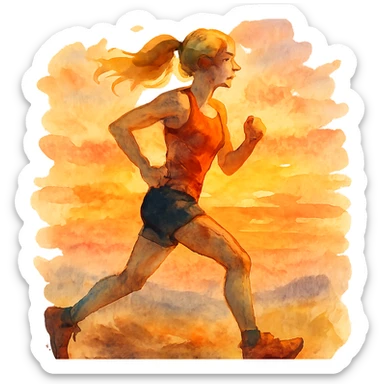 watercolor style trailrunner girl blondie on sunset sticker