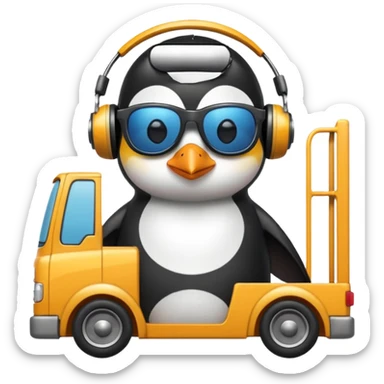 penguin driving a lorry listening to music  sticker