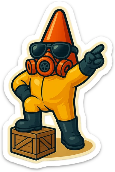 This character in retro sticker style, standing on a crate, rallying a group with an outstretched arm, vibrant and clean with transparent background. sticker