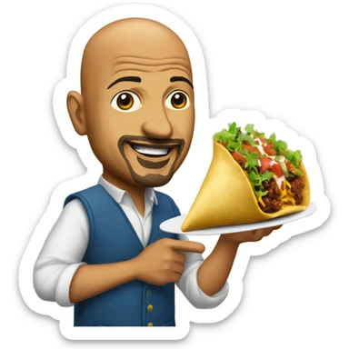 stand up comedian maz jobrani holding a taco sticker