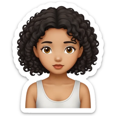 emoji of a thai girl not light skin with curly hair and she's introvert sticker
