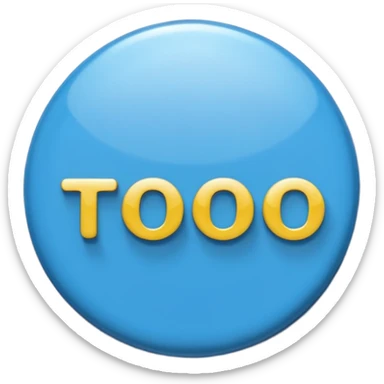 A glossy, three-dimensional emoji pin badge showing the text "TODOC". The font is modern, rounded, sans-serif, and colored in a professional medical blue. The badge has soft edges and reflections, in the style of Apple emojis. White background. sticker