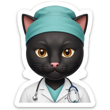black doctor cat, surgeon mask sticker