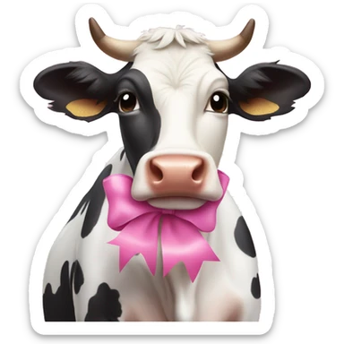 Cow wearing a pink bow sticker