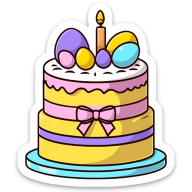 Easter cake with spring flowers and ribbons sticker