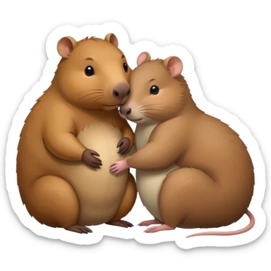capybara and a mouse cudding with each other sticker