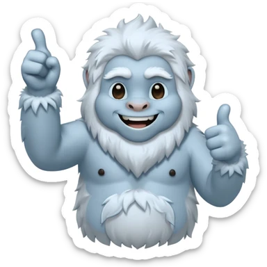 yeti, full body, ice grey blue, full body fur, thumbs up, smiling, winking sticker