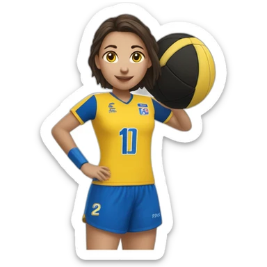 Teenage girl handball-louves saint-amand yellow jersey number 20-blue-shooting-blue short sticker