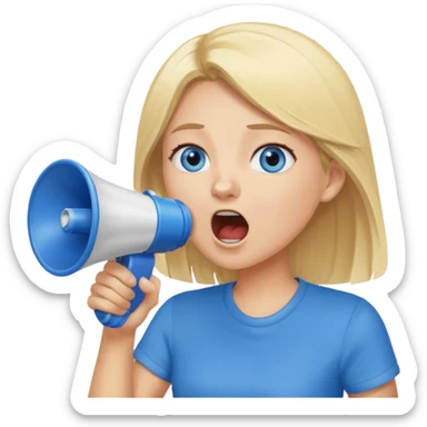 blue eyes blonde girl yelling into megaphone sticker