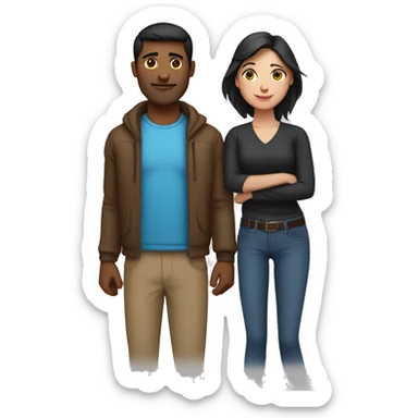 Couple with arms around each other; white woman with blue eyes and brown hair, Indian man with black hair  sticker