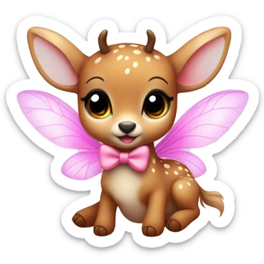 baby deer with fairy wings and a pink bow around its neck  sticker