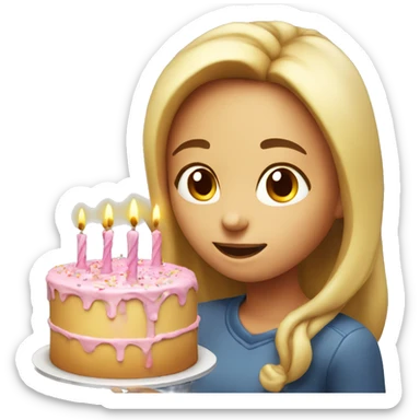Girl blowing happy birthday cake sticker